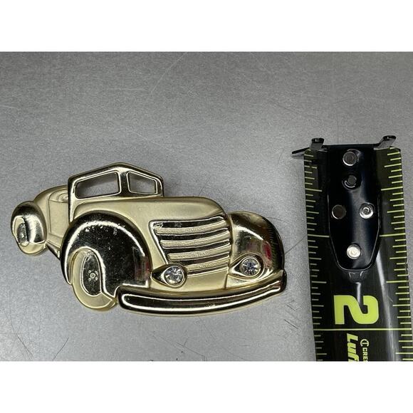 Vintage Convertible Car with Rhinestone Head Lights Gold XL Brooch Pin - Picture 4 of 4